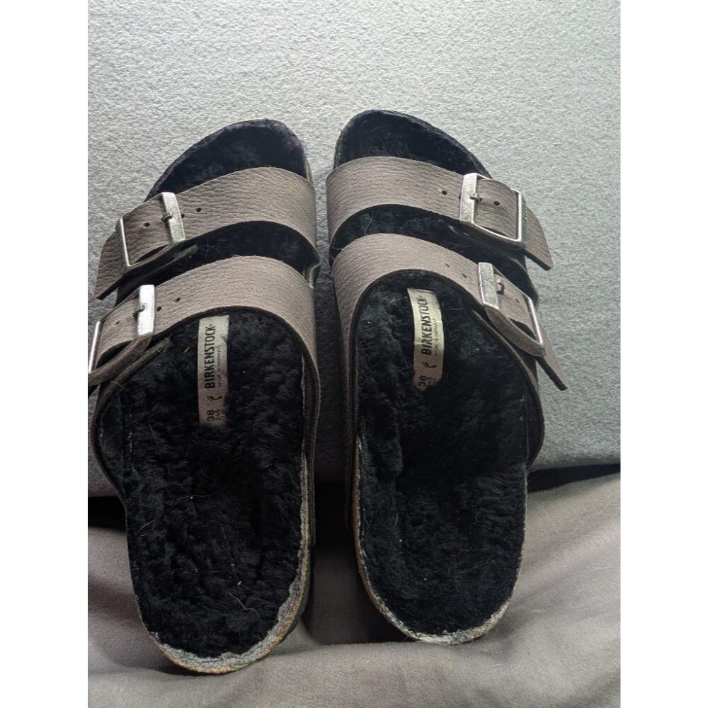 Birkenstock Arizona Shearling Lined Sandals Brown Suede Women's Size 38